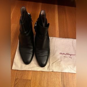 Never worn Ferragamo heeled black boots with dust bag